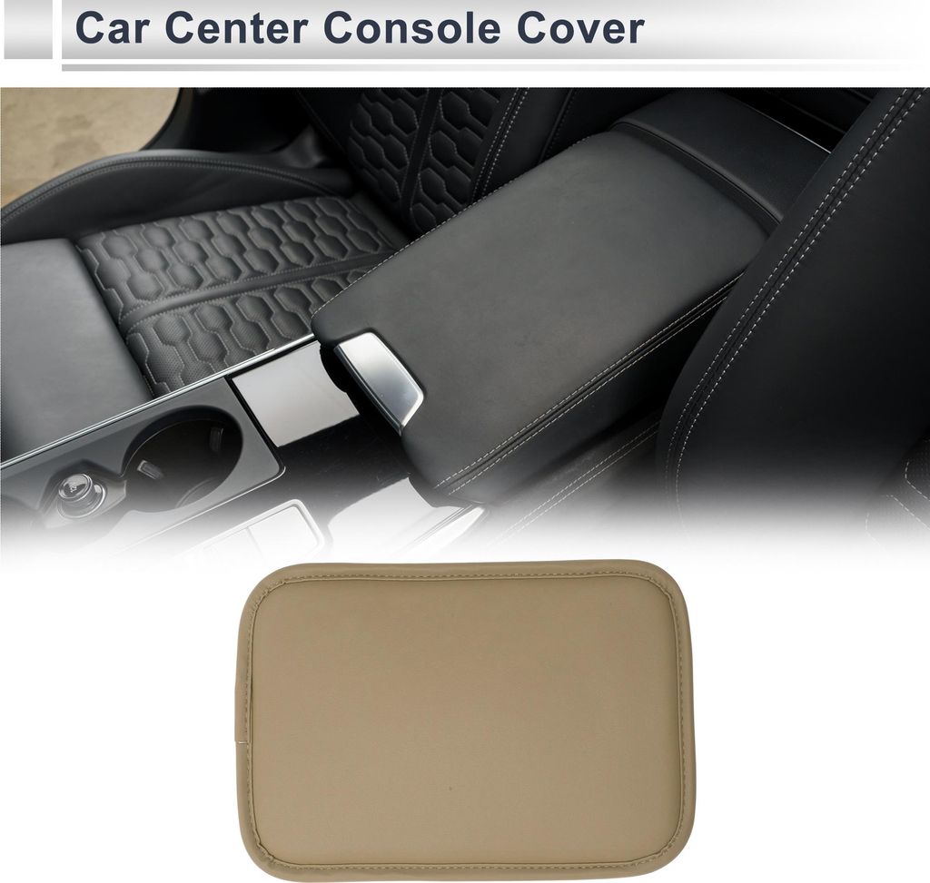 Auto Mittelkonsole Abdeckung Auto Armlehnenabdeckung mit Aufbewahrungstasche 11,81"x7,87"x0,59" Beige Nappaleder
