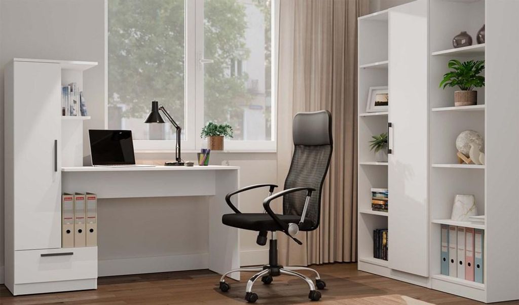 Schreibtisch + Bücherregal Set COSMO WHITE Produktbild 