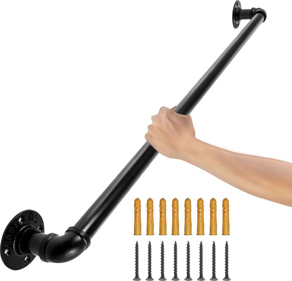 Retro Wasserrohr Handlauf 90cm Industrieller Geländer Schutzbügel Kohlenstoffstahl Matt Handlauf Geländer Retro Industrie 95mm Abstand zur Wand ...