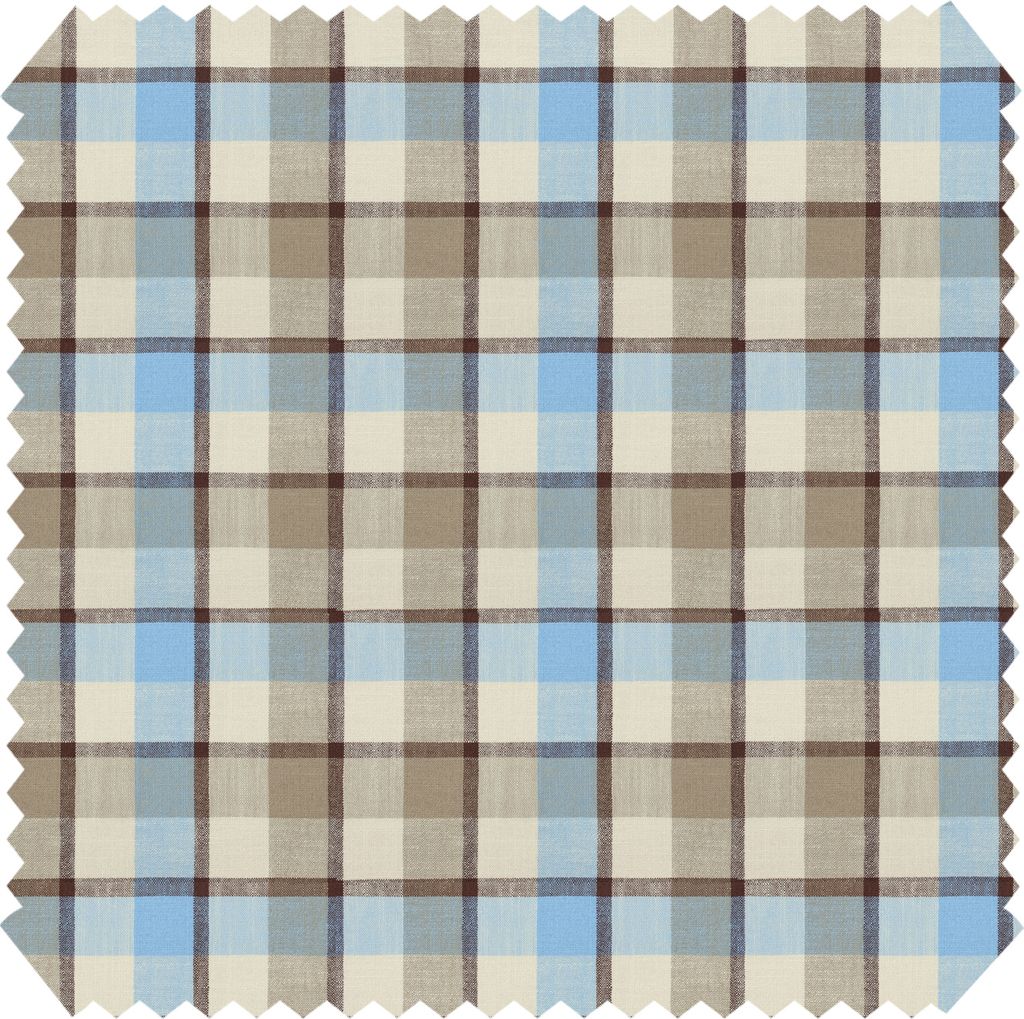 novely FINN - Karierter bzw. Gestreifter Möbelstoff - Robuster Polsterstoff - Pflegeleichte Meterware 1lfm - Farbe: 1A Hellblau Beige Braun Kariert