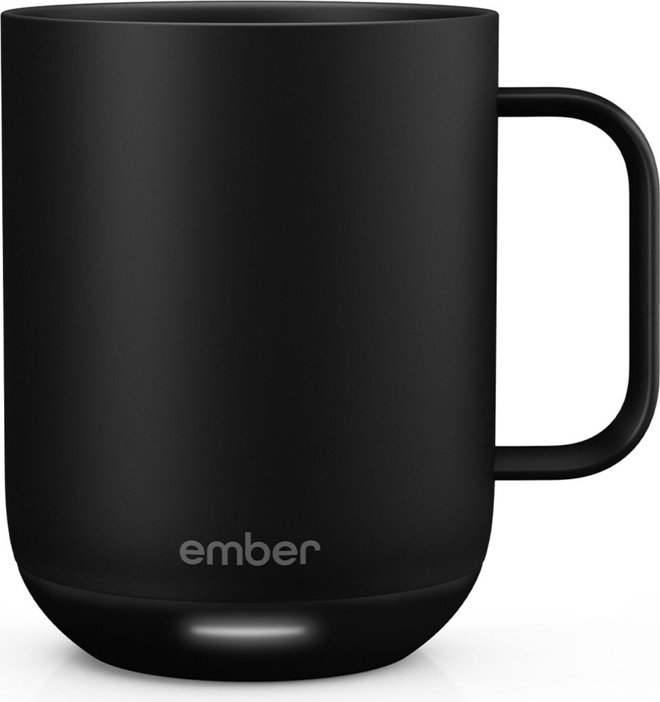 A black Ember mug is shown against a white background.
