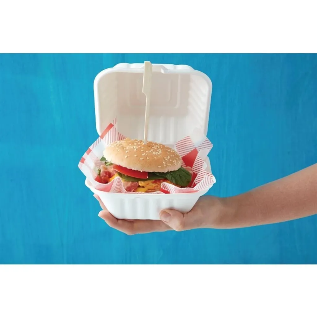 Boîte burger 14,9 cm Fiesta anti-humidité et compostable en bagasse x500