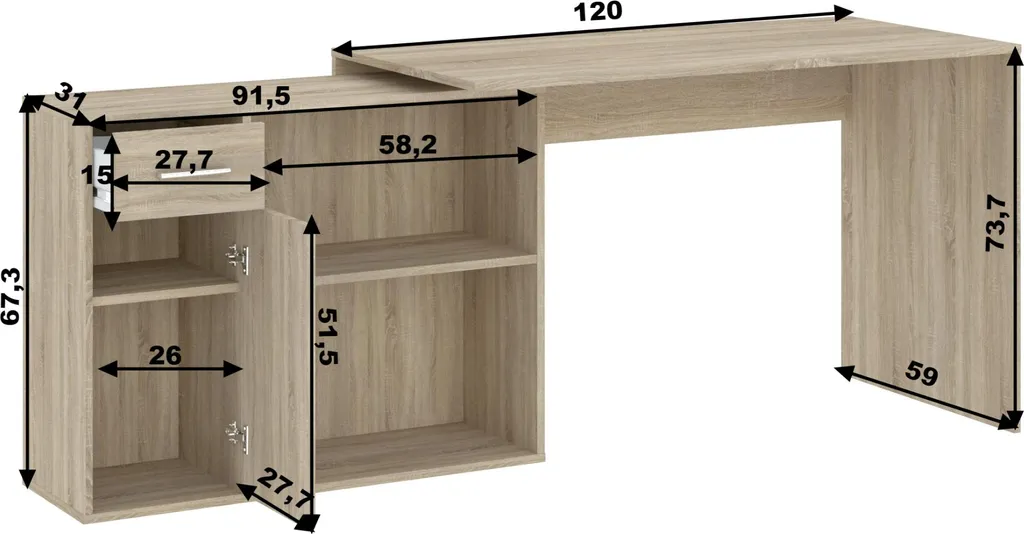 Bureau d’angle de télétravail WESLACO chêne sonoma idéal pour petit coin - 7