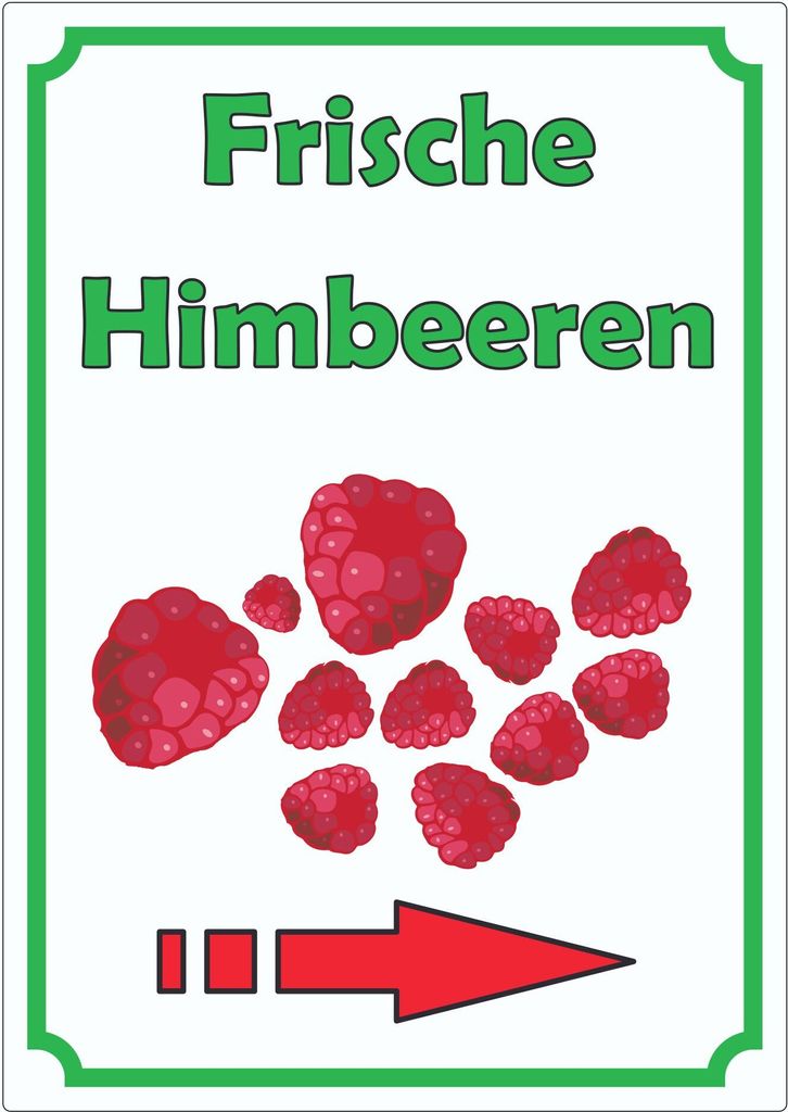 Frische Himbeeren Aufkleber Hochkant mit Pfeil rechts A4 (210x297mm)