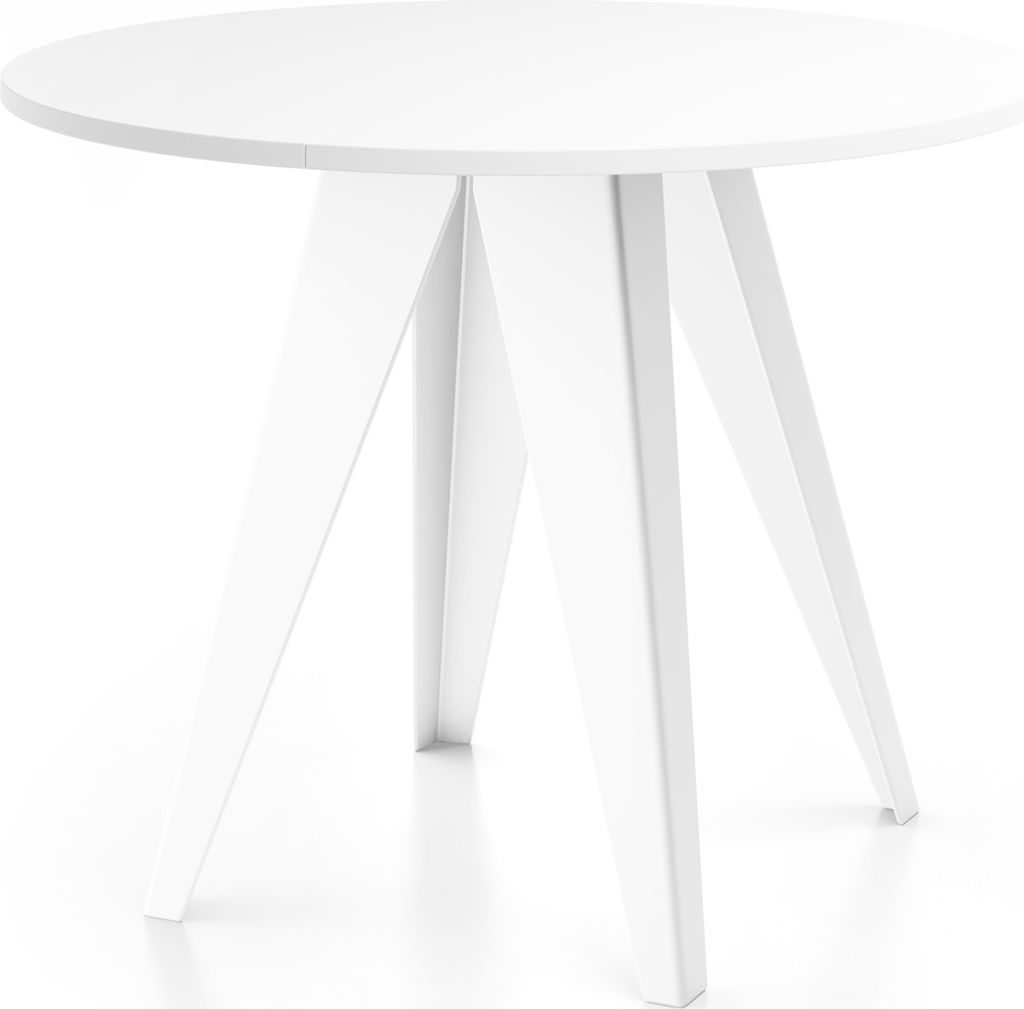 Esstisch Glory Weiß im Industriestil - Modern, Rund - Ausziehbar von 90 cm bis 130 cm, mit Pulverbeschichteten Metallbeinen, Tisch für Kleine Kü...