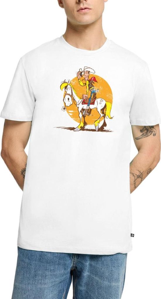 Spreadshirt Lucky Luke Jolly Jumper im Sonnenuntergang Männer Premium T-Shirt, XXL, Weiß