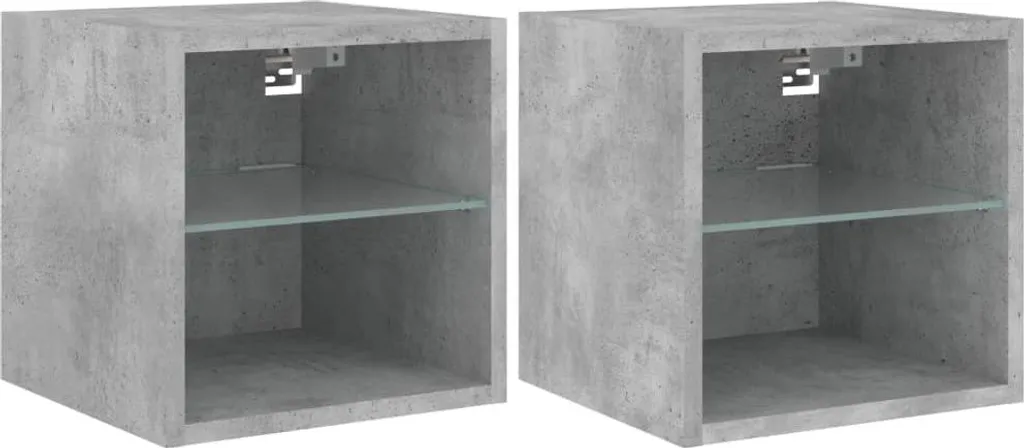 Set 2 Pensili TV LED Grigio Cemento 30x30 | Mobile Soggiorno Sospeso