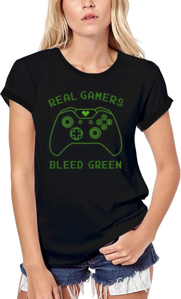 Damen Grafik T-Shirt aus Biobaumwolle Echte Gamer bluten grün Witz Humor – Real Gamers Bleed Green Joke Humor – Öko-Verantwortlich Vintage Ja...