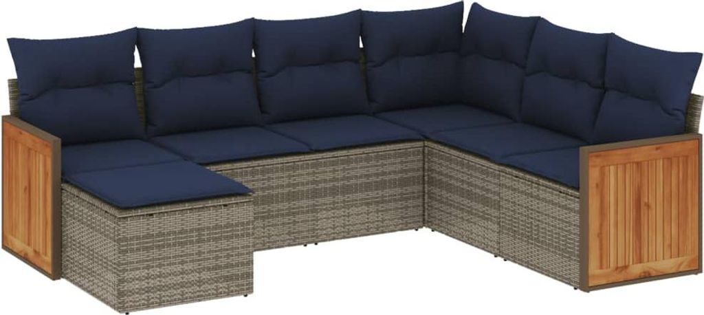 7-teiliges Gartensofa-Set mit Kissen, grau, Polyrattan