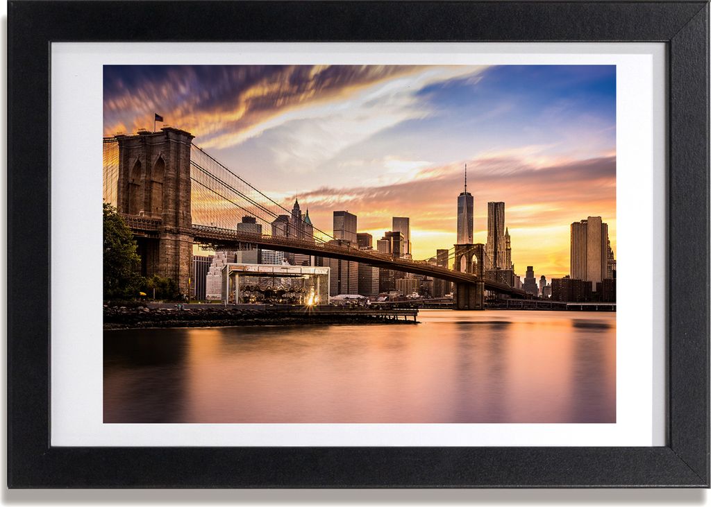 Bild 30x20 MDF-Rahmen, Wandkunst Brooklyn Brücke