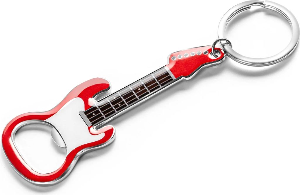 Roter Flaschenöffner - E-Gitarren-Schlüsselanhänger mit Funktionsmagnet
