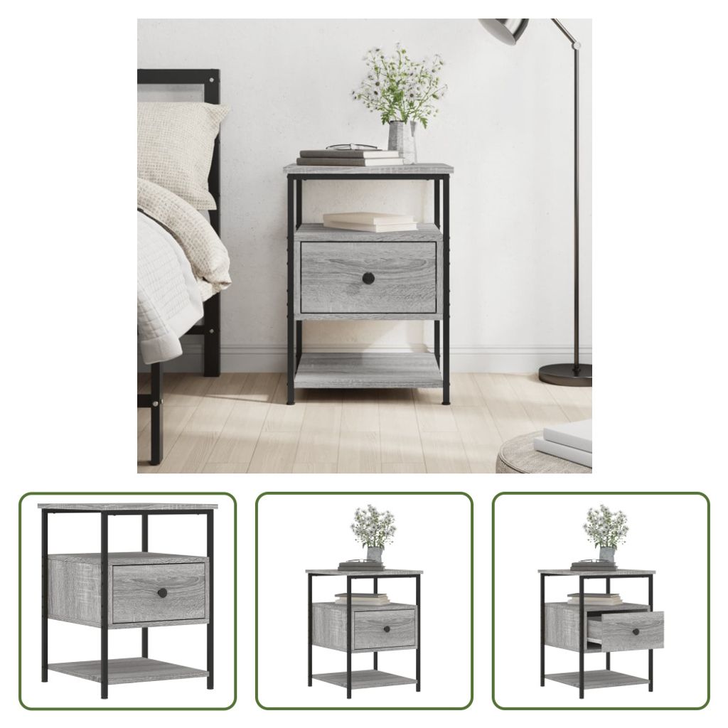 The Living Store Nachttisch Grau Sonoma-Eiche 40x42x56 cm Holzwerkstoff