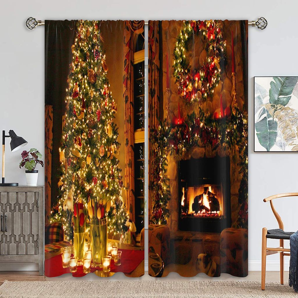 Weihnachtsvorhänge Beige Mit Glocken - 140x160 Cm 2-tlg Set