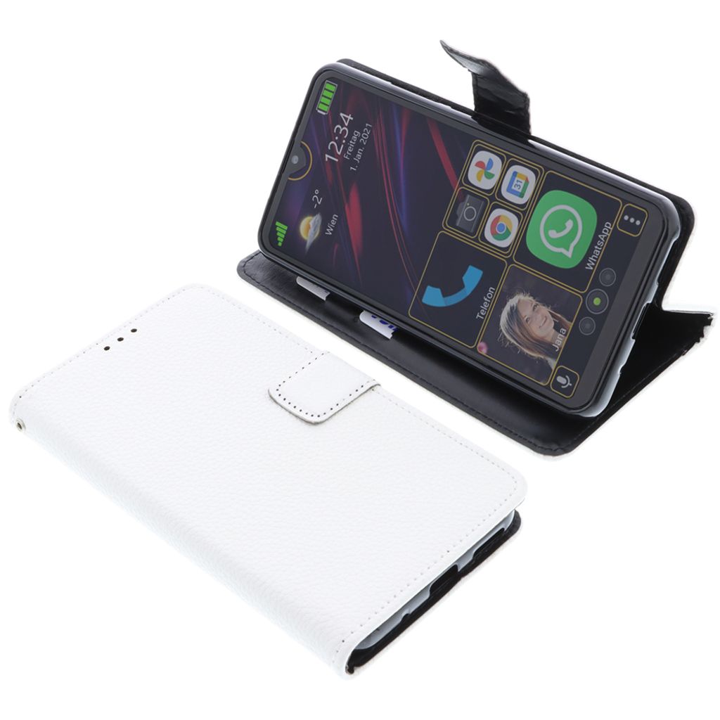 foto-kontor Tasche kompatibel mit Beafon M6S Book Style weiß Schutz Hülle Buch