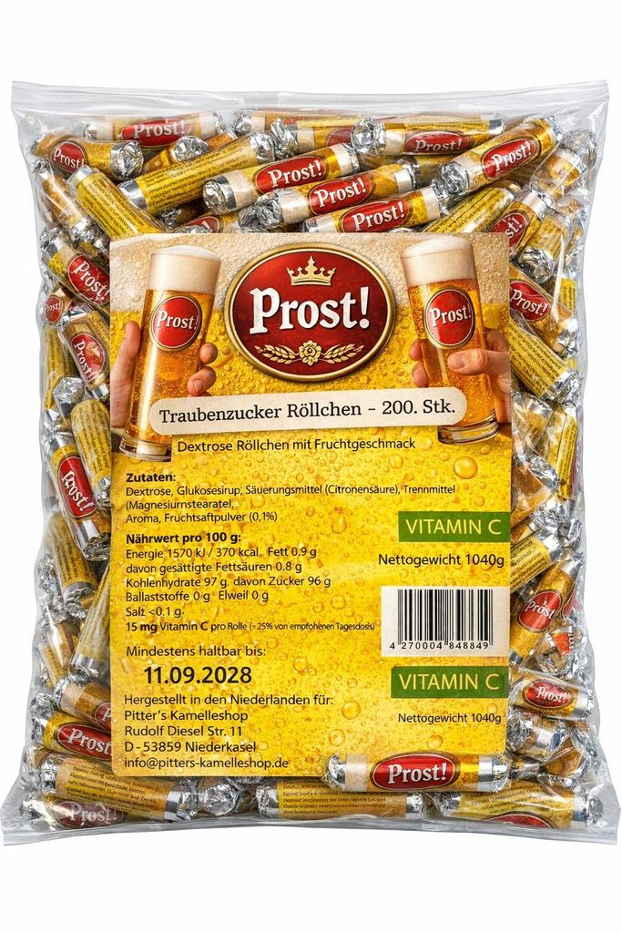 200x Traubenzucker Röllchen Kölsch Design Prost! Dextrose Party Wurfmaterial