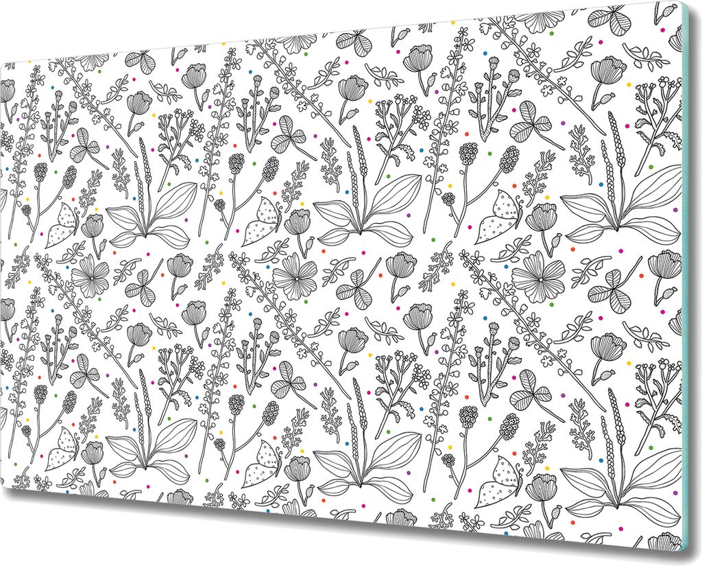 Glas-Herdabdeckplatte Glaskeramikkochfeld-Abdeckung Spritzschutz - 80x52 cm - Schwarz-weiße Blumen