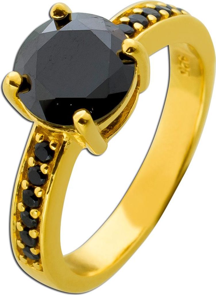 Spinell Ring Silber 925 vergoldet schwarze Zirkonia 19