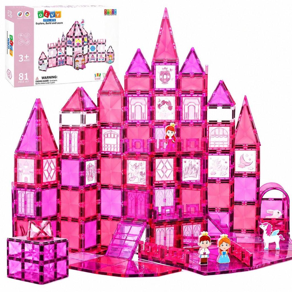 Olvy Magnetische bouwstenen, Montessori speelgoed, 80 stuks Productafbeelding 