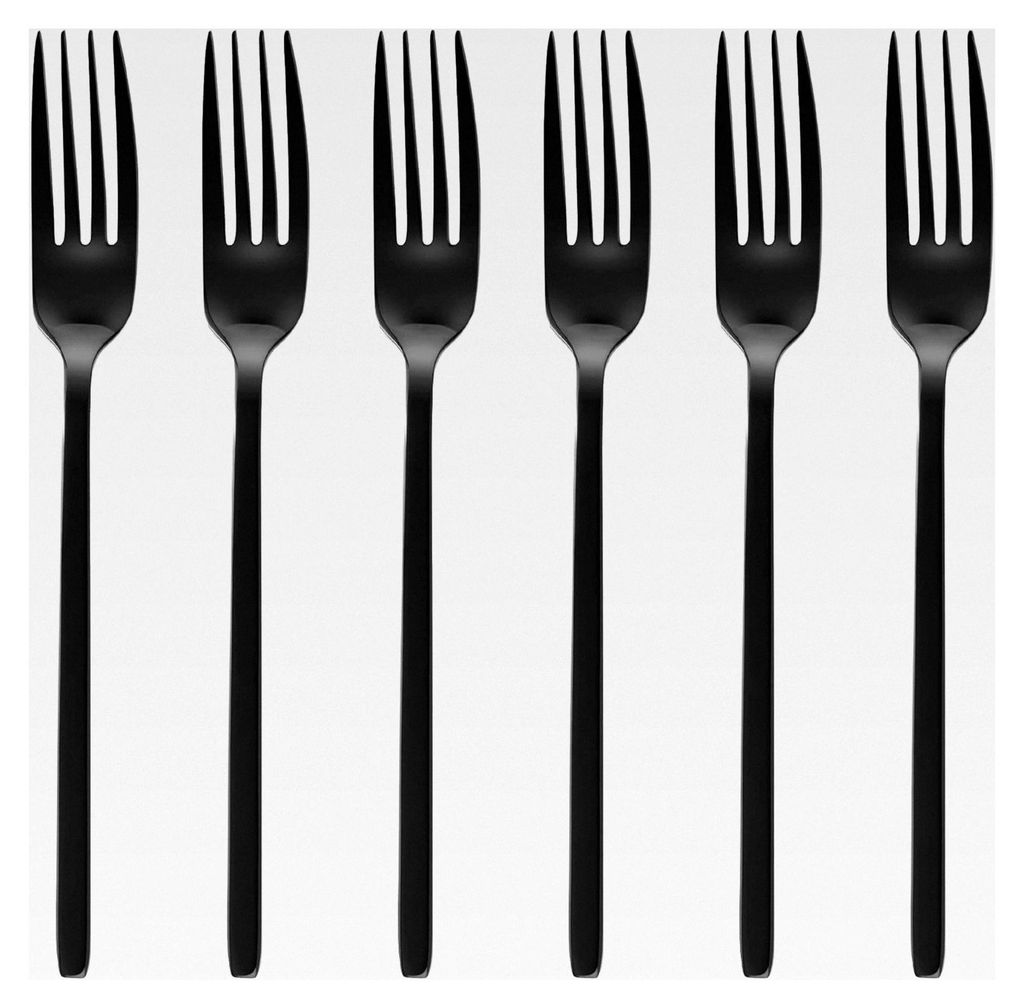 Tafelgabeln, Menügabeln, 6 Stück, Besteckset, spülmaschinengeeignet, titanbeschichtet, schwarz, modern, Serie Lissabon
