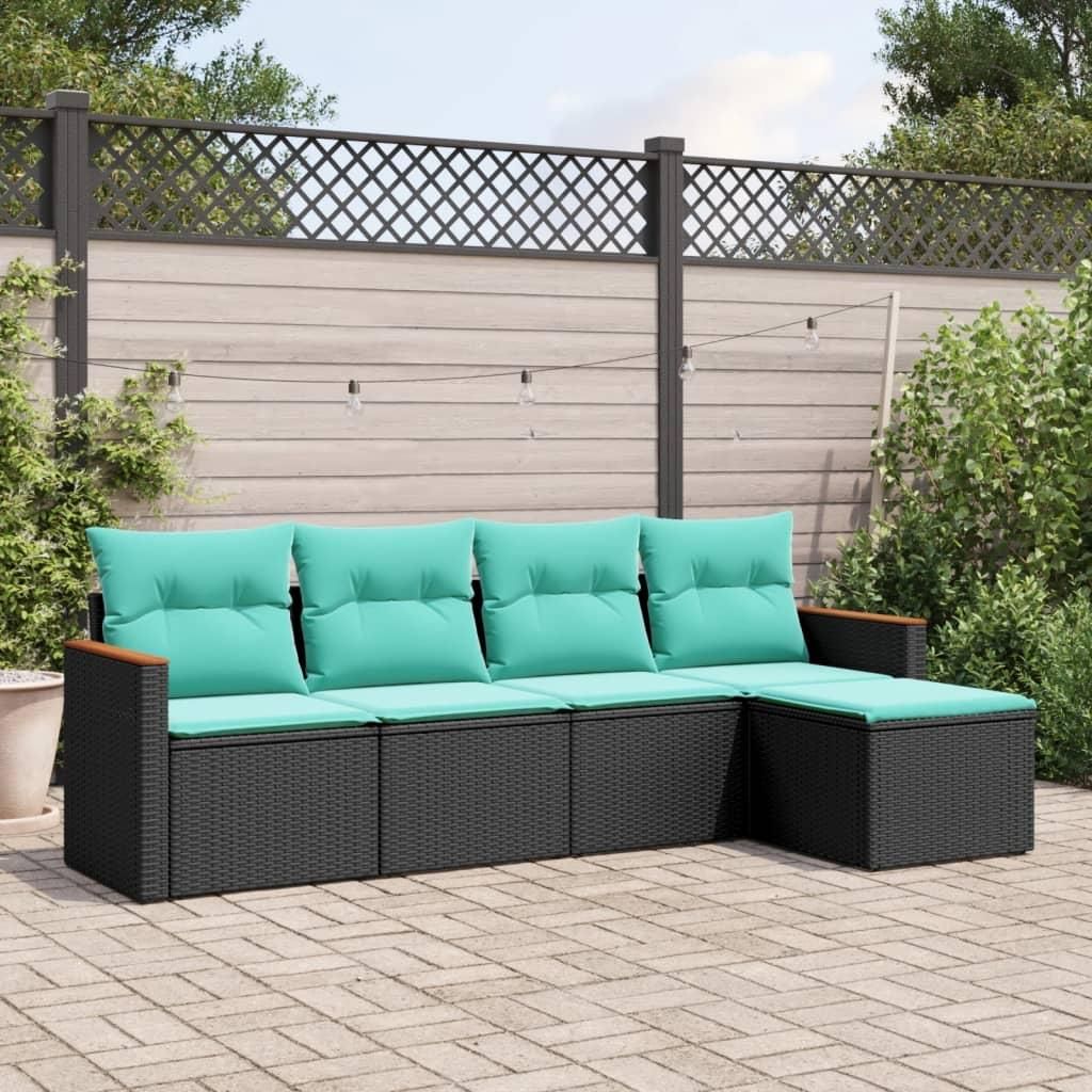 Maison Exclusive - 5-teiliges Gartensofa-Set mit Kissen, schwarzes Polyrattan