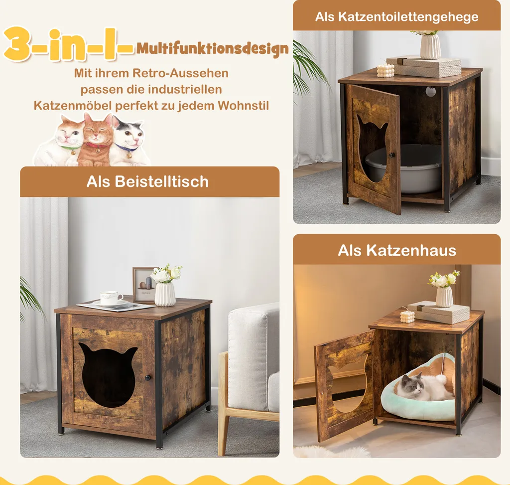 Table d'appoint cache-litière pour chat, idéale pour studio et salon