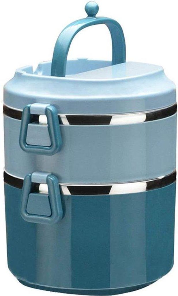Blaue Stahl Bento Box - 2 Ebenen mit Griff