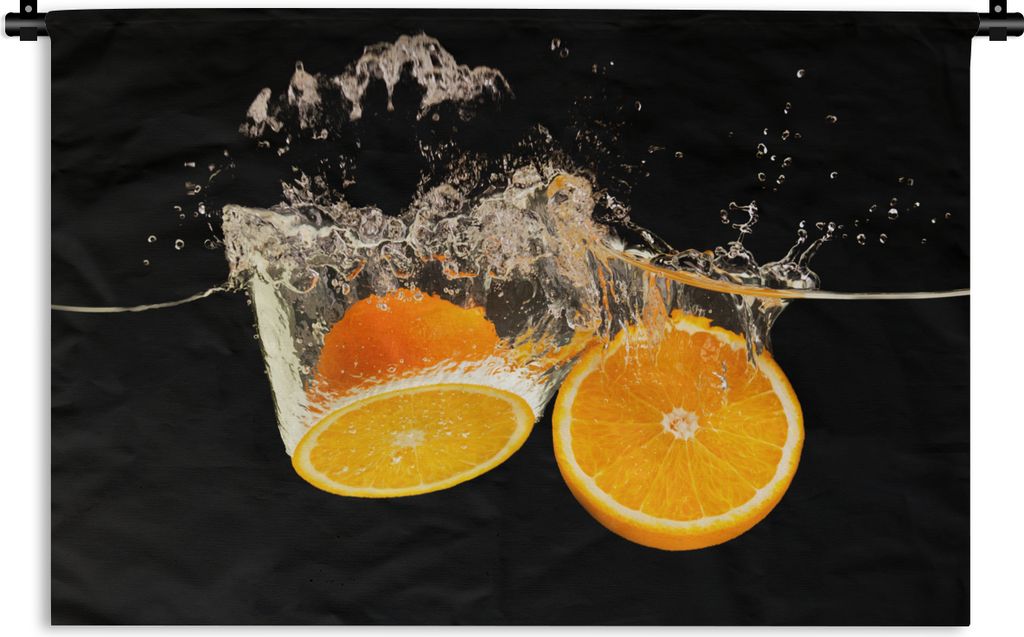 MuchoWow Wandteppich Wandbehang Orange - Stillleben - Wasser - Schwarz - Obst 120x80 cm Tapisserie Dekoration Wandtuch - Wanddekorationen - Wandt...