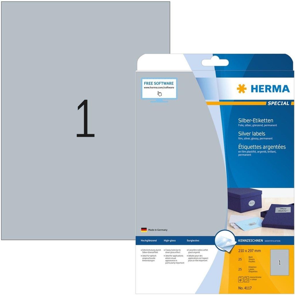 Etiketten A4 silber 210x297 mm Folie glänzend 25 St. Produktbild 