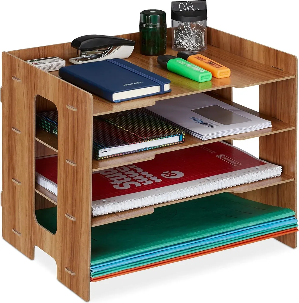 Fini le désordre avec cet organiseur de bureau bois marron 4 niveaux