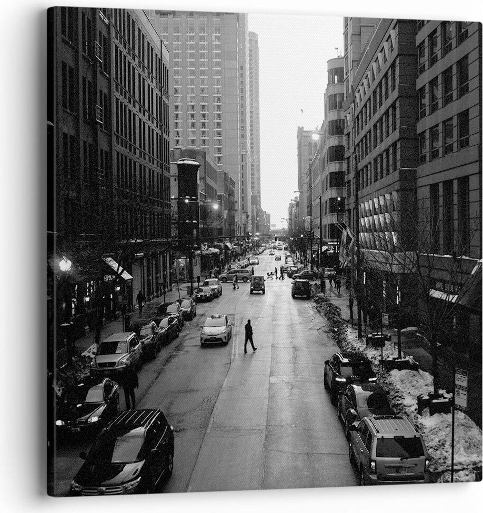 Bild auf Leinwand - Leinwandbild - Stadt Straße Haus - 40x40cm - Wand Bild - Wanddeko - Wandbilder - Leinwanddruck - Bilder - Kunstdruck - Wanddek...