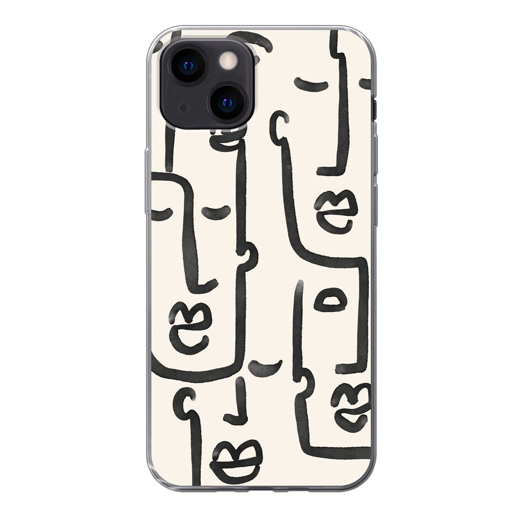 MuchoWow Handyhülle Schutzhülle Hülle für iPhone 13 mini Muster - Abstrakt - Linienkunst Silikon Softcase Handy Hülle - Softcase