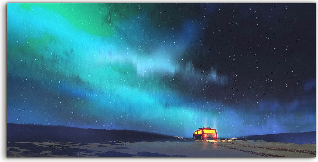 Coloray Acrylbild 140x70 Wandbild Acrylbilder Nachtkulisse Polarlich Himmel