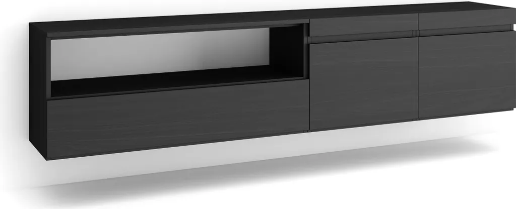 COZY Meuble TV Suspendu Noir 200cm | Banc Télé Mural Design Salon