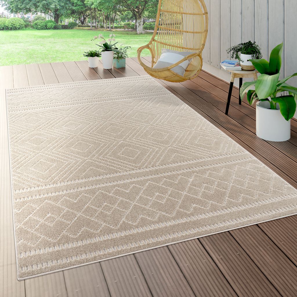 In- & Outdoor Teppich, Terrasse u. Balkon, Wetterfest Modern Geometrische Muster Grösse 120 cm Rund