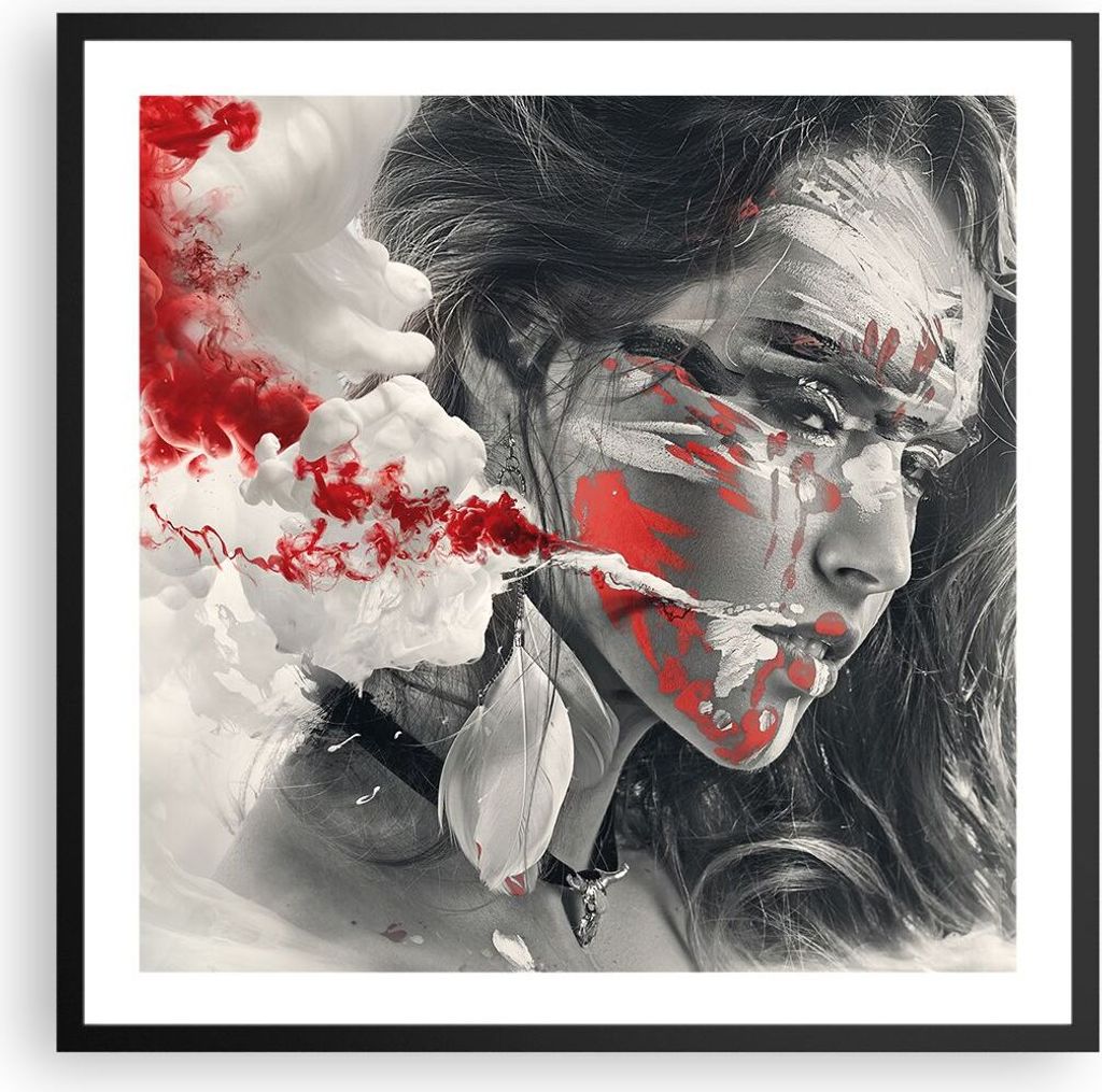 Gerahmtes Poster - Schwarzer Rahmen - Frau Gesicht Kunst - 60x60 cm - Wand Bild - Wanddeko - Wandbilder - Kunstposter - Wandposter - Bilderrahmen -...