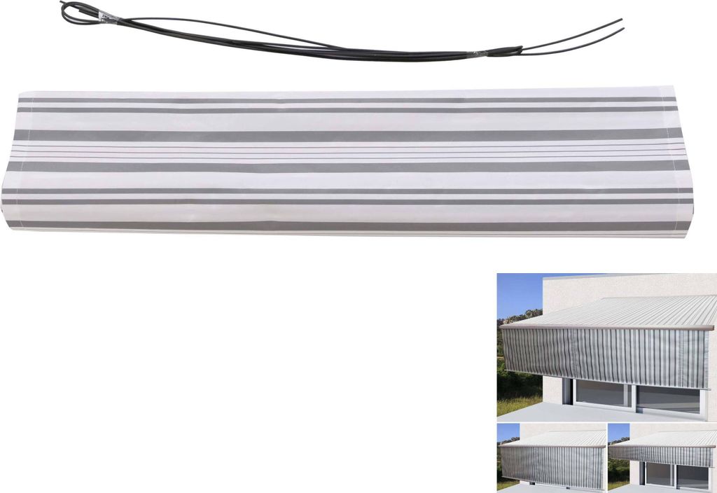 Volant für elektrische Vollkassetten-Markise T124, 5x3m ausfahrbarer Volant Polyester grau-weiß