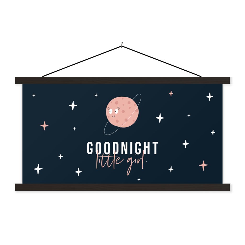 MuchoWow Textilposter Zitate - Mädchen - Gute Nacht kleines Mädchen - Sprichwörter - Kinder - Baby - Mädchen 120x60 cm mit schwarzem Rahmen -...