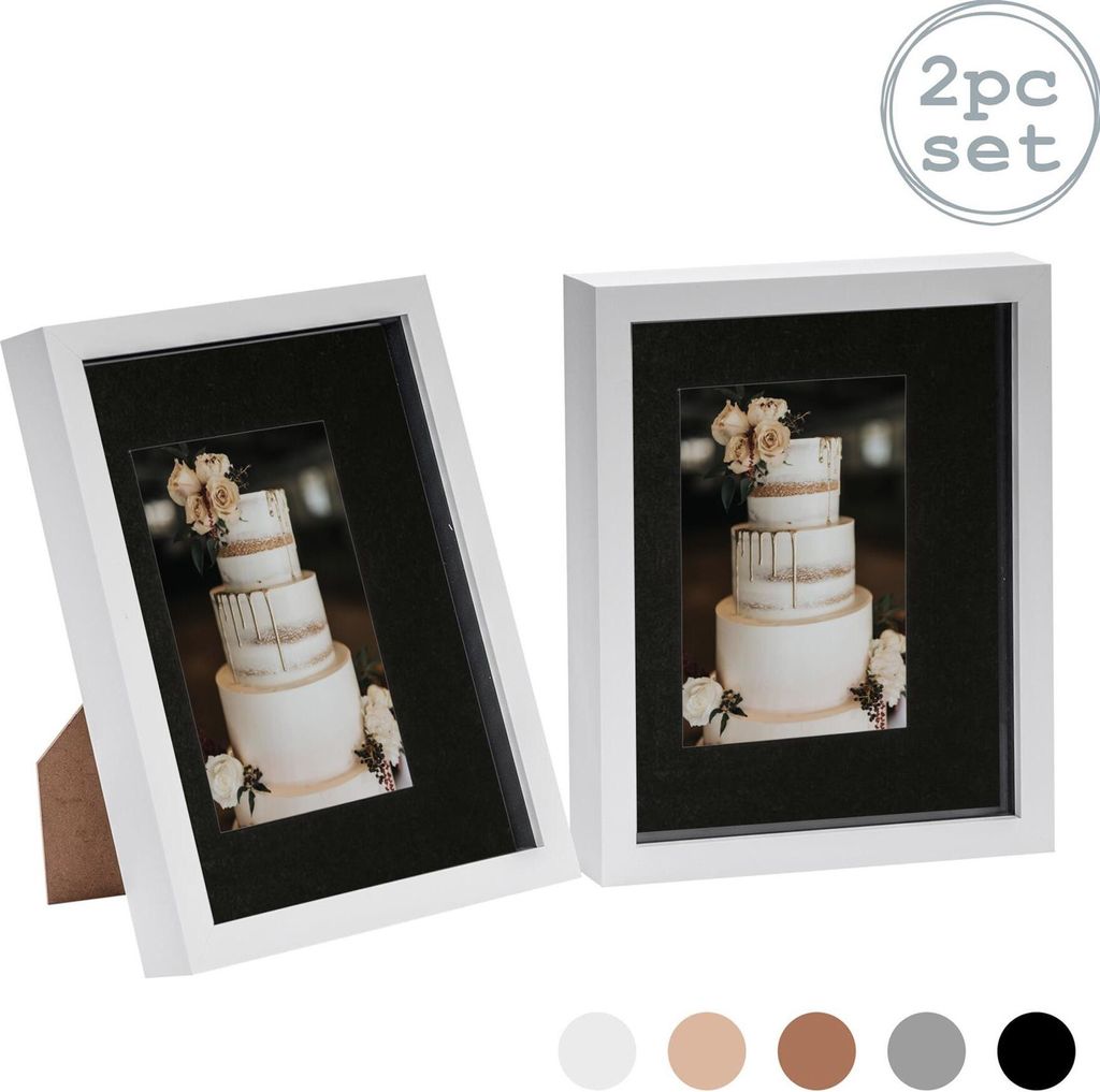 Nicola Spring Stück 2 8 x 10 3D-Schatten-Kasten-Foto-Rahmen-Set - Craft Anzeigen Bilderrahmen mit 4 x 6 Montage - Glas Aperture - Weiß / Schwarz