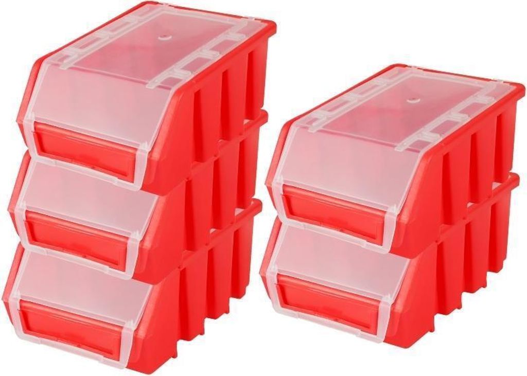 SuperSparSet 5x Sichtlagerbox 2 mit Deckel | HxBxT 7,5x11,6x16,1cm | Polypropylen | Rot