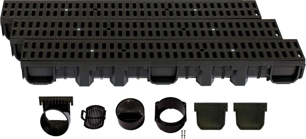 Entwässerungsrinne Höhe 115mm Kunststoff 3m, Stegrost, Produktbild 