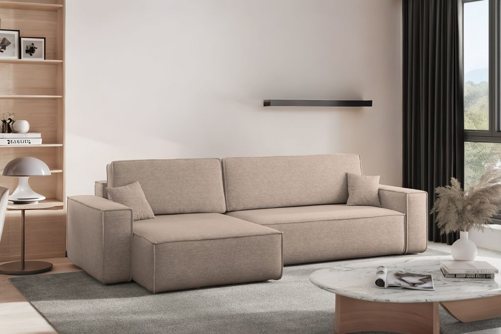 Kaiser Möbel Ecksofa mit schlaffunktion und bettkasten, Eckcouch Best XL stoff Verita Warmbeige Links