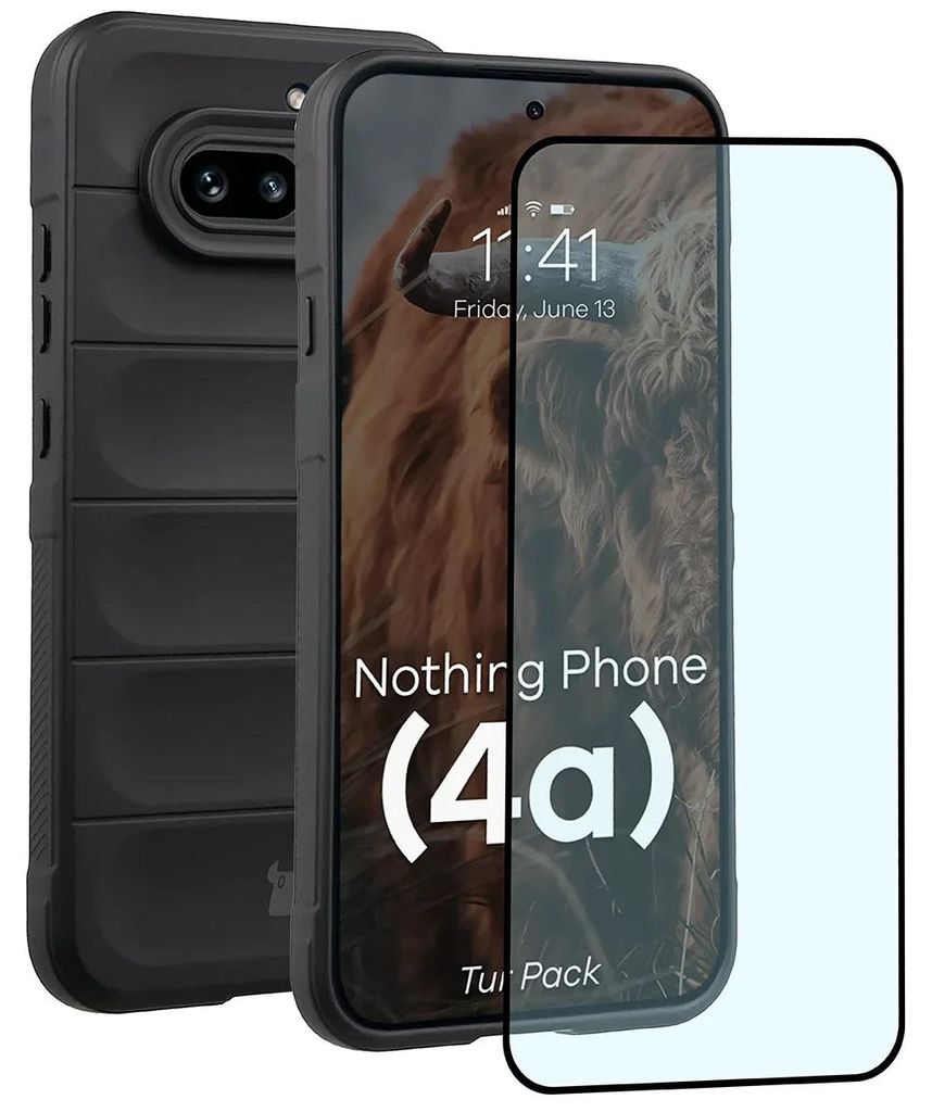 Robuste Handyhülle + gehärtetem Glas für Nothing Phone (4a), Bizon Tur Pack, Schwarz