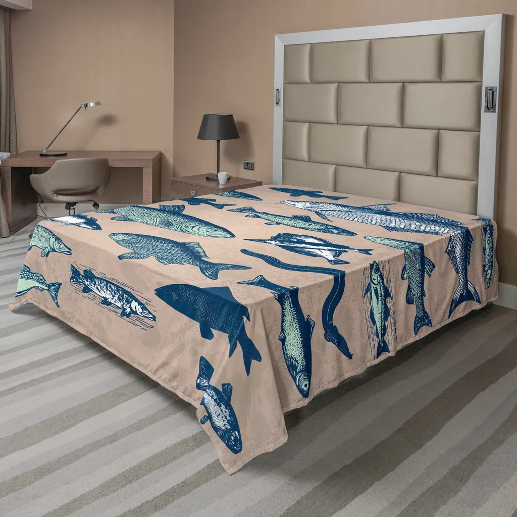 Drap de lit large 266 cm doux et respirant motif poisson pour bien dormir