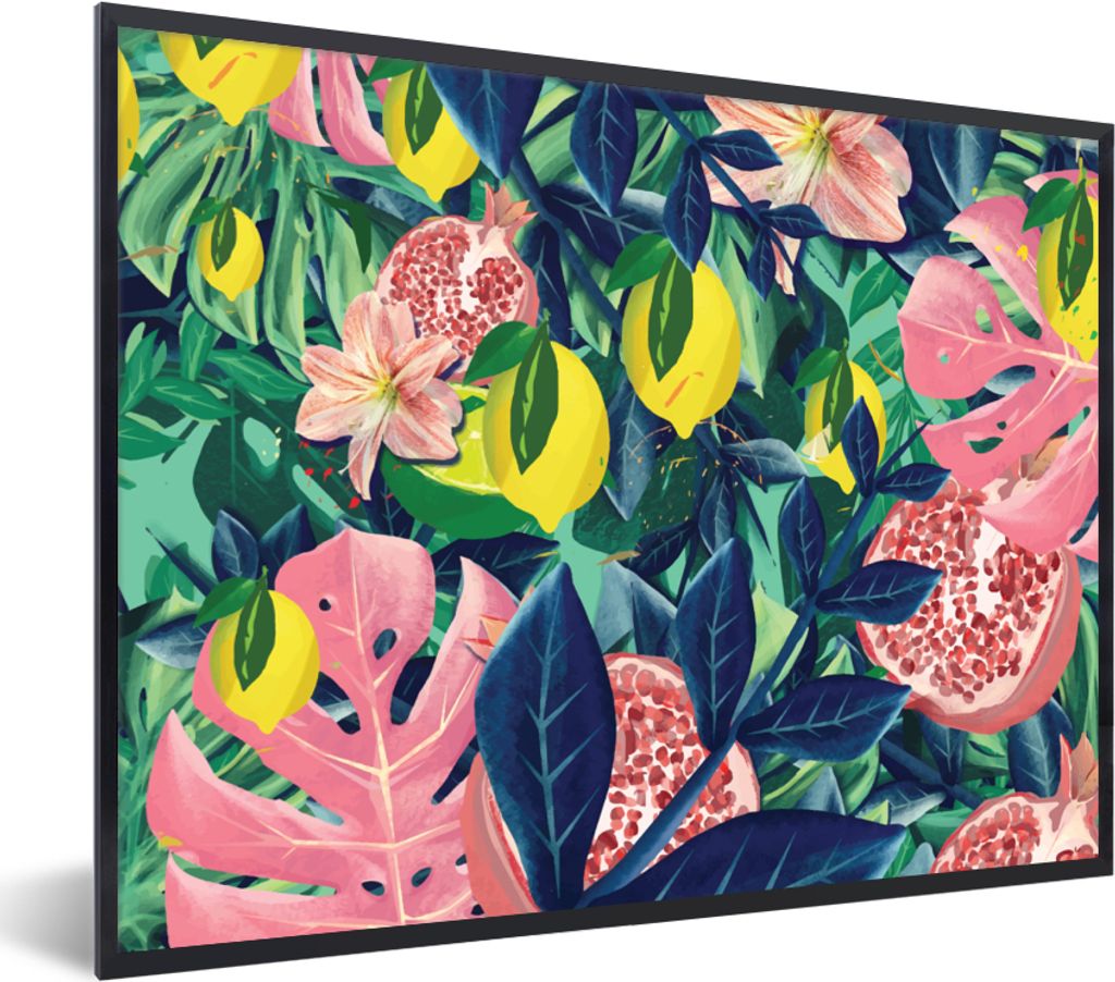 MuchoWow Gerahmtes Poster Blumen - Früchte - Farben 80x60 cm - Poster mit Schwarzem Bilderrahmen Wandposter Rahmen Foto Bilder - Schwarzem - Mit...
