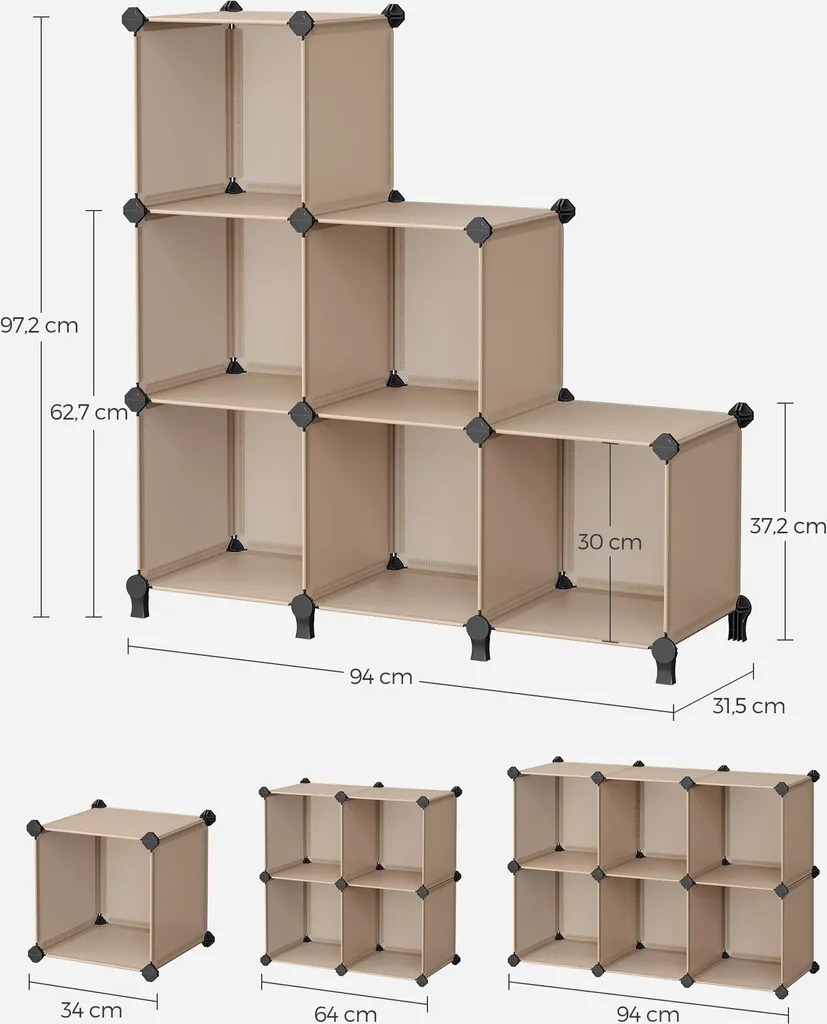 Étagère modulable 6 compartiments DIY brun camel montage facile rapide