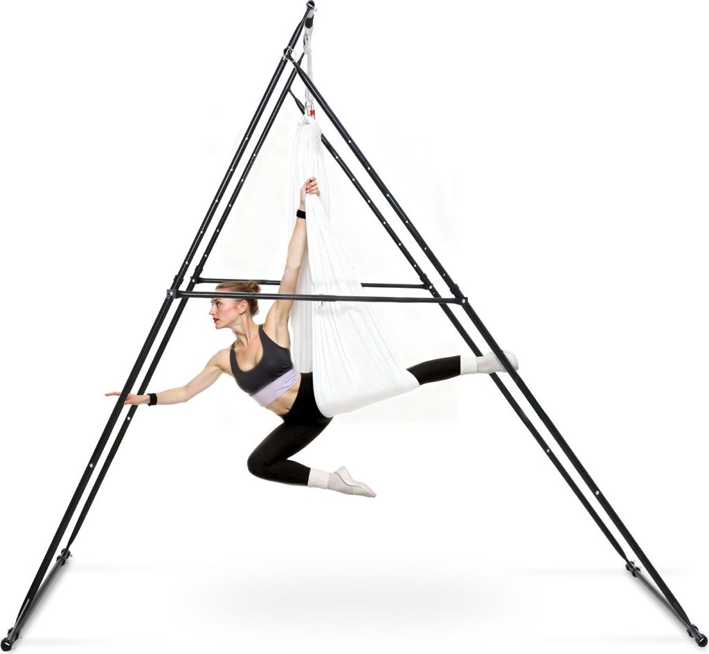 VEVOR Aerial Yogarahmen Schaukelständer mit 6 m langer Yoga-Hängematte (Weiß) & max. 200 kg Tragkraft & dreieckiger Struktur & EVA-Schaum, 4-stu...