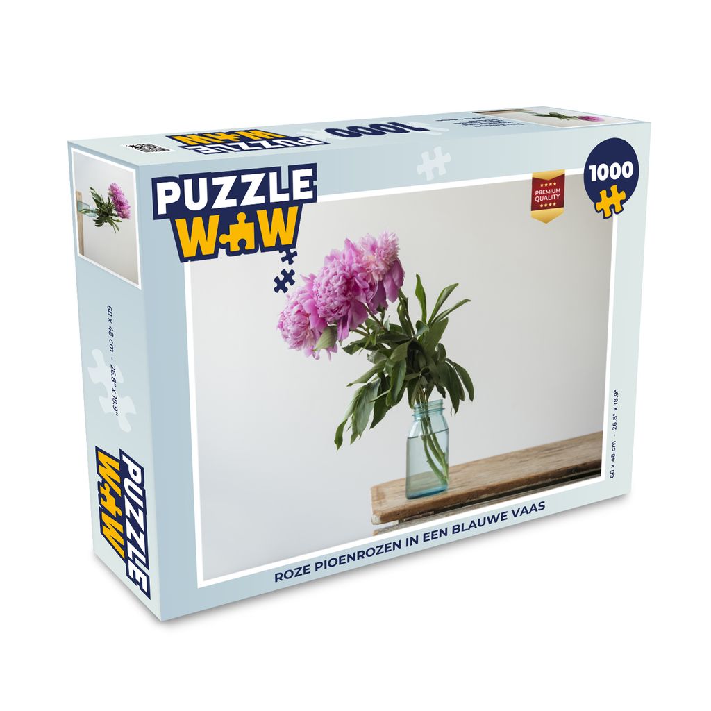 MuchoWow Puzzle 1000 Teile Rosa Pfingstrosen in einer blauen Vase - Erwachsene - Rätsel