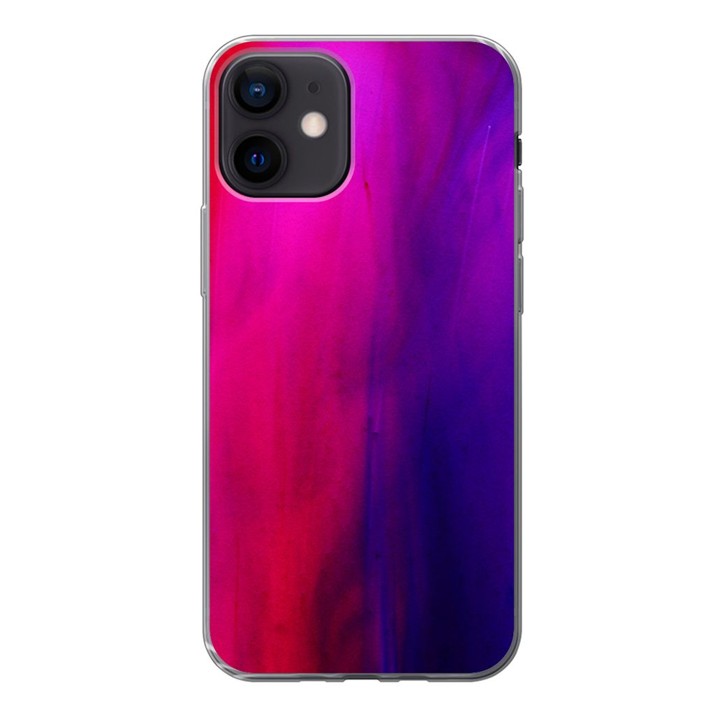 MuchoWow Handyhülle Schutzhülle Hülle für iPhone 12 Färben - Rosa - Lila - Abstrakt Silikon Softcase Handy Hülle - Schutzhülle