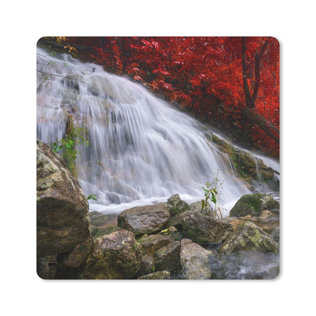 MuchoWow Mauspad Mousepad Wasserfall - Felsen - Wasser - Herbst 20x20 cm - Mousepads - Maus Mat - Pad - Mausunterlage - Desk Mat - Bureauartikeln