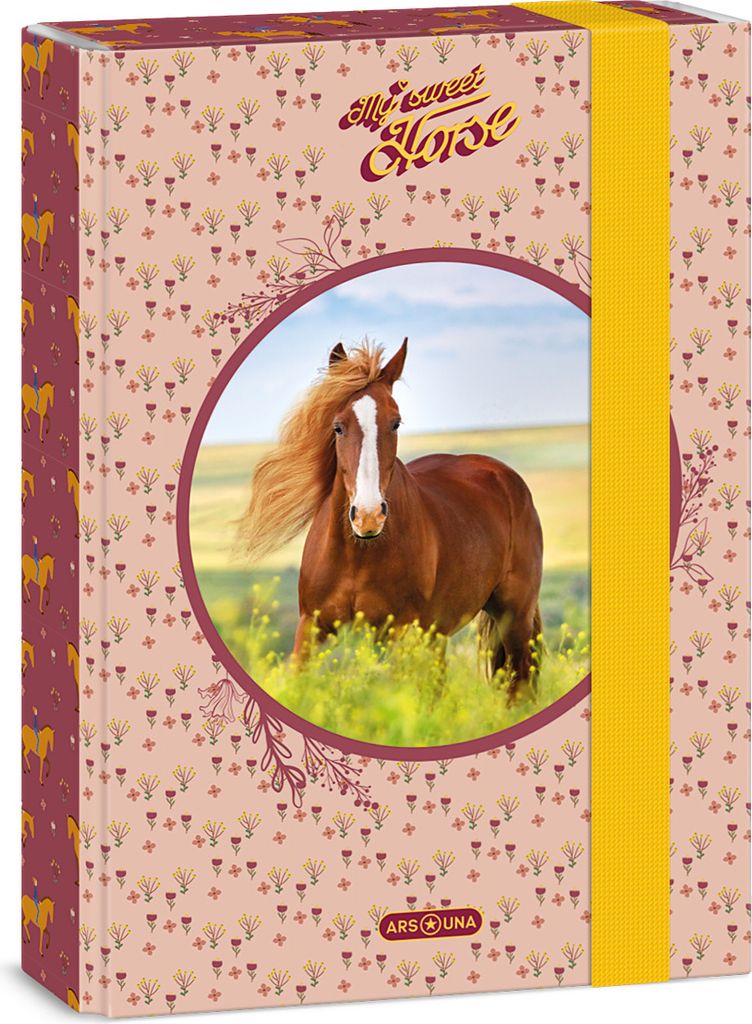 ARS UNA Heftbox A5, Sammel- Heftmappe für Schulranzen, mit Gummiband und Innenklappen, My Sweet Horse - Pferd, braun-gelb, für Mädchen
